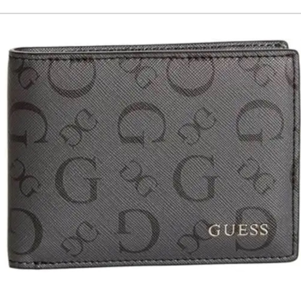 Guess logo men’s  bifold wallet in gray NEW !!